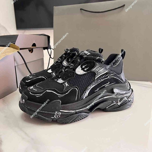 2023 triple s men women designer casual shoes platform sneakers black white sketch sneaker double foam and mesh trainers